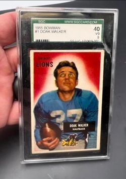 vintage 1955 Bowman #1 Doak Walker Detroit Lions football card, graded SGC 40 (VG 3).