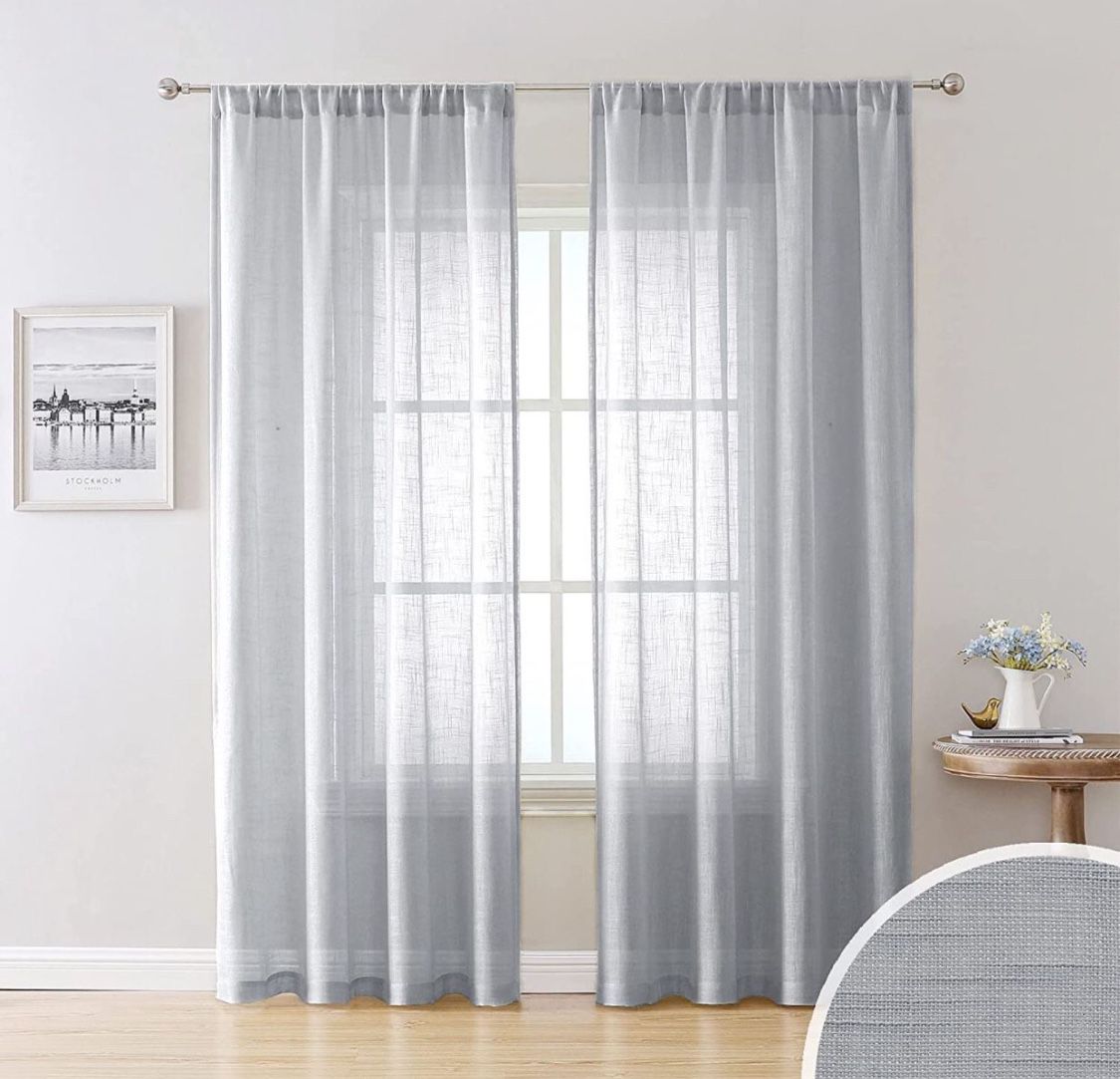 New! Semi-Sheer Rod Pocket Curtain Panels (Set of 2) for Kitchen Bedroom Living Room Drapes Sunlight Filtering Privacy Semi Home Decor, Grey 52" W x 9