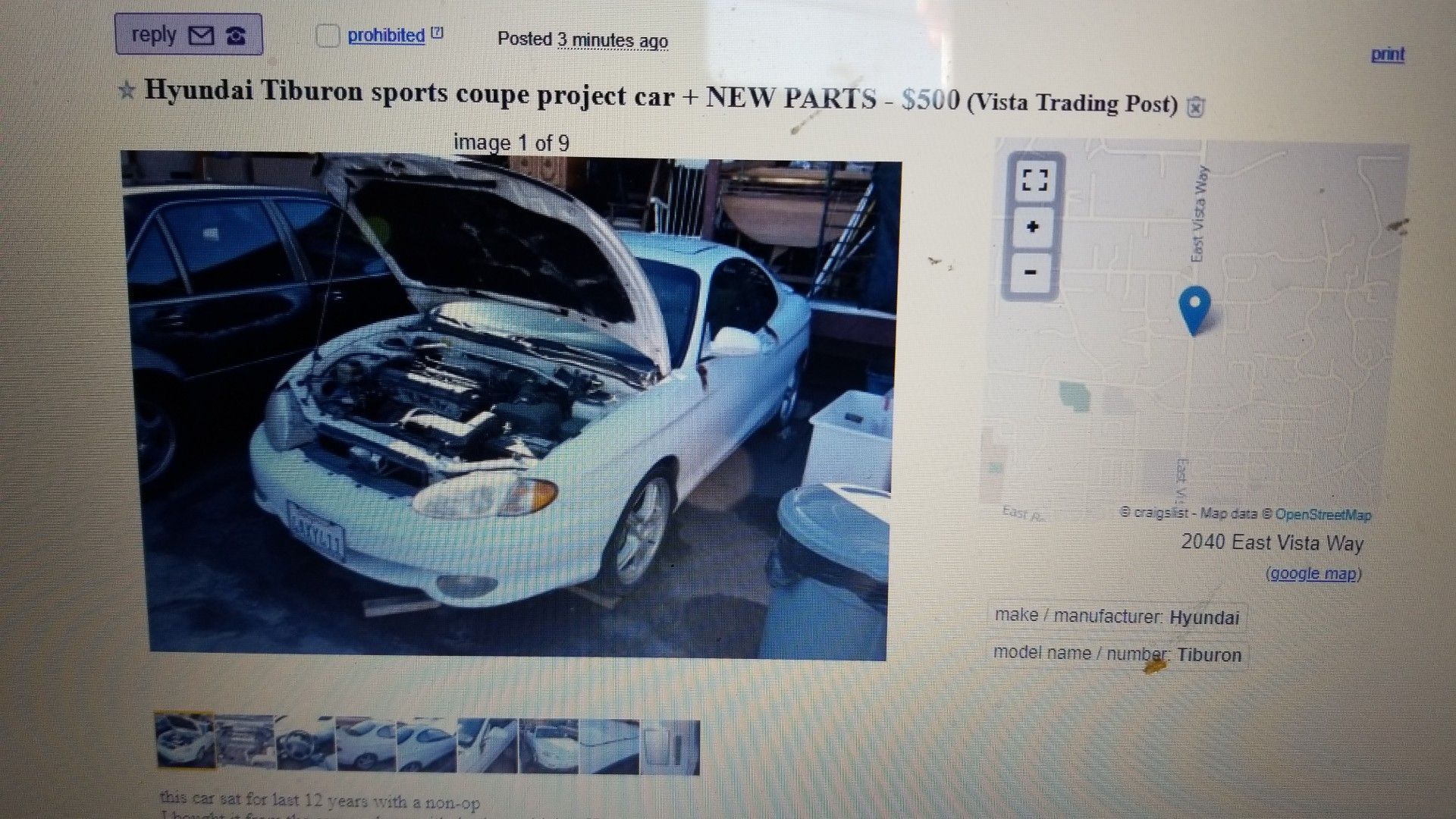 1998 hyundai tiburon, as is parts