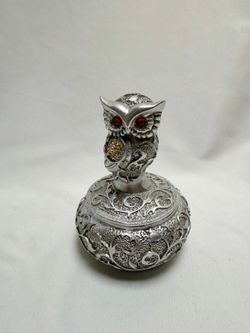 Ebros Steampunk Owl Trinket Box with Red Gemstone Eyes