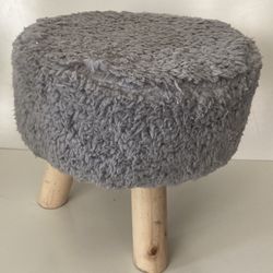 11" Tall Gray Cover Wood Foot Stool With 3 Feet