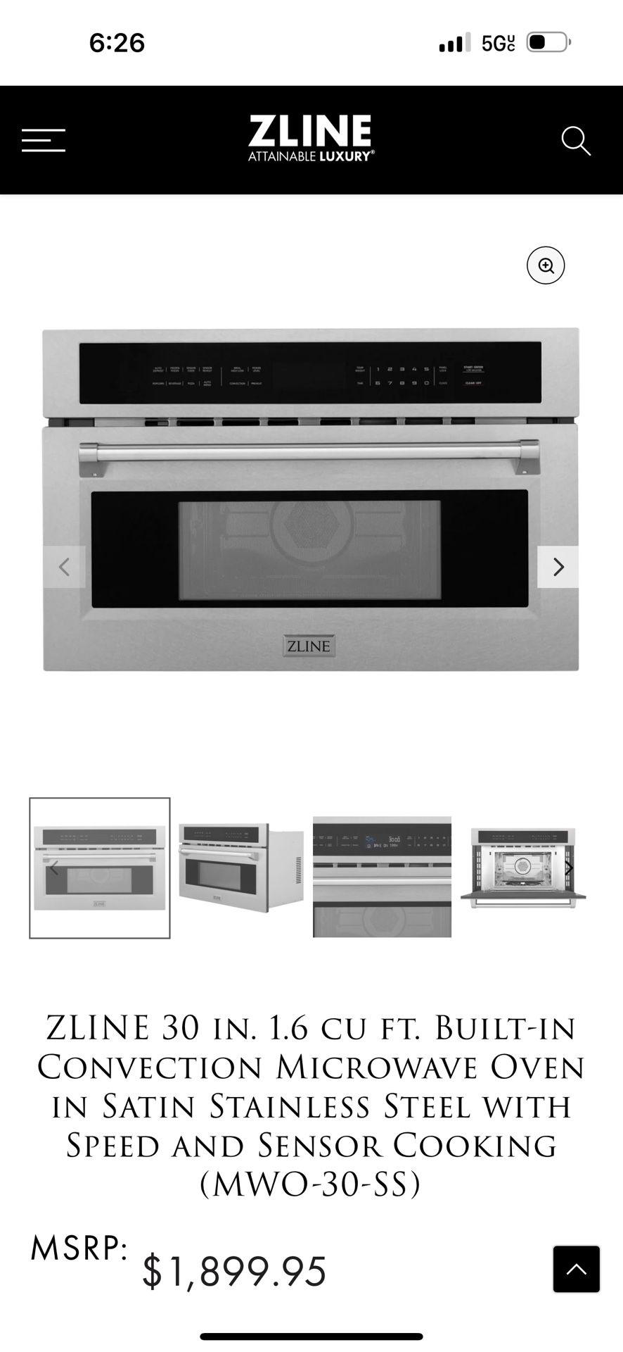 ZLINE 30 in. 1.6 cu ft. Built-in Convection Microwave Oven