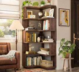 Corner Six Tier Brown Bookshelf, Brand New