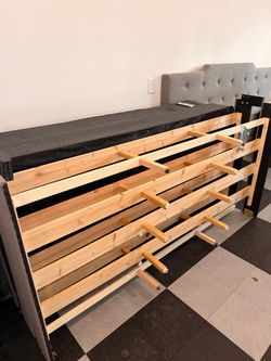 King bed frame with upholstered headboard