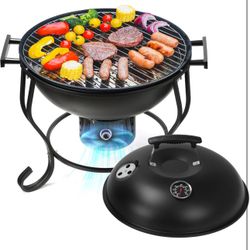 Portable Charcoal Grill with Adjustable Fan, 18 Inch Small Outdoor BBQ Fire Pit Grill, Easy to Light Charcoal/Wood, Round Kettle Grill Smoker for Back