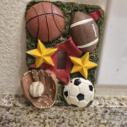 KIDS SINGLE LIGHT SWITCH PLATE/COVER SPORTS DECOR CERAMIC MULTI-SPORT