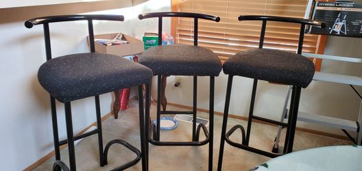 Set of 3 Vintage Modern Black Metal Bar Stools - Estate Sale