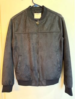 Denim & Flower Faux Suede Bomber Jacket In Navy Mens size Small