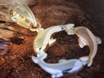 14k gold tri-color swimming dolphin pendant