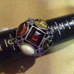 NEW! MULTI (*BALTIC AMBER*) STERLING RING. SIZE-8