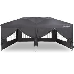 Pop-up Gazebo Instant Portable Canopy Tent 10'x20', with 6 Removable Sidewalls, Windows, Stakes, Ropes, Carrying Bag, for Patio/Outdoor/Wedding Partie