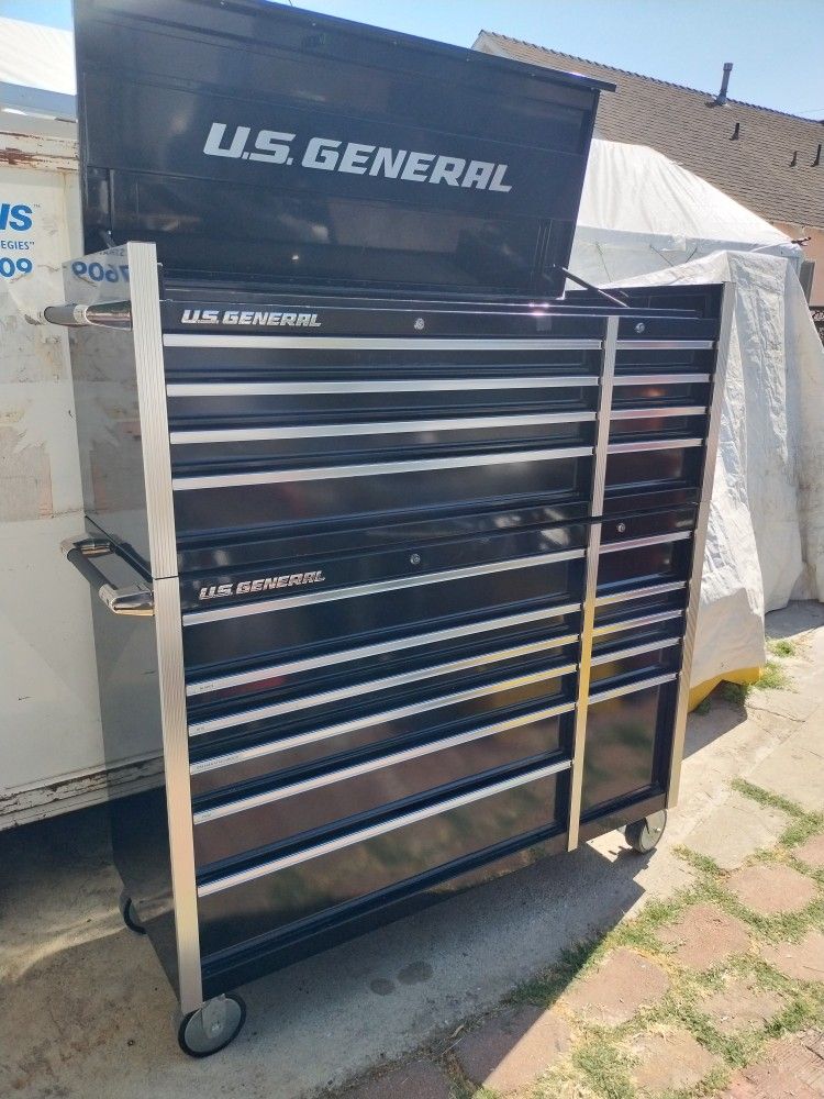 US General Tool Box, 63 1/2"H 56"W 22"D. Has Keys. Some Miner Paint Scratches.
