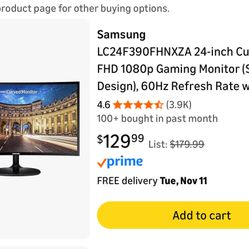 Samsung Curved 24inch Monitor With Stand