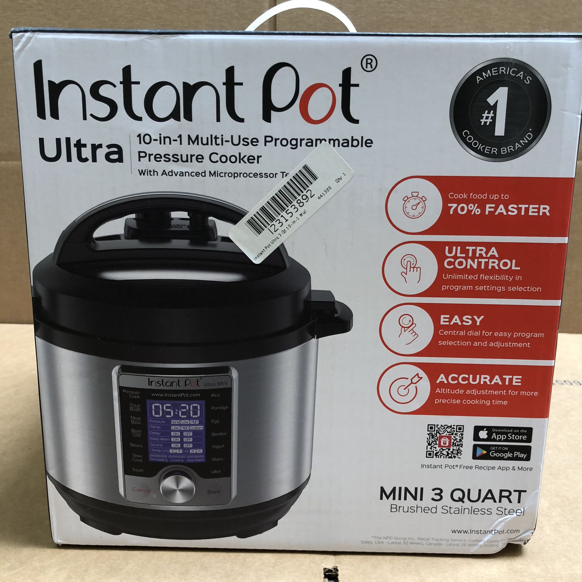 Instant Pot Ultra 10-in-1 3 quart mini pressure cooker for Sale in