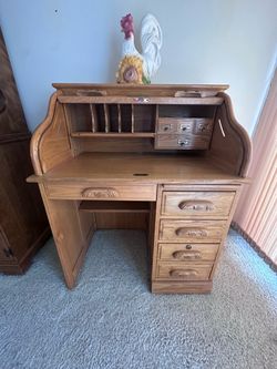 Oak Roll Top Desk with Drawers