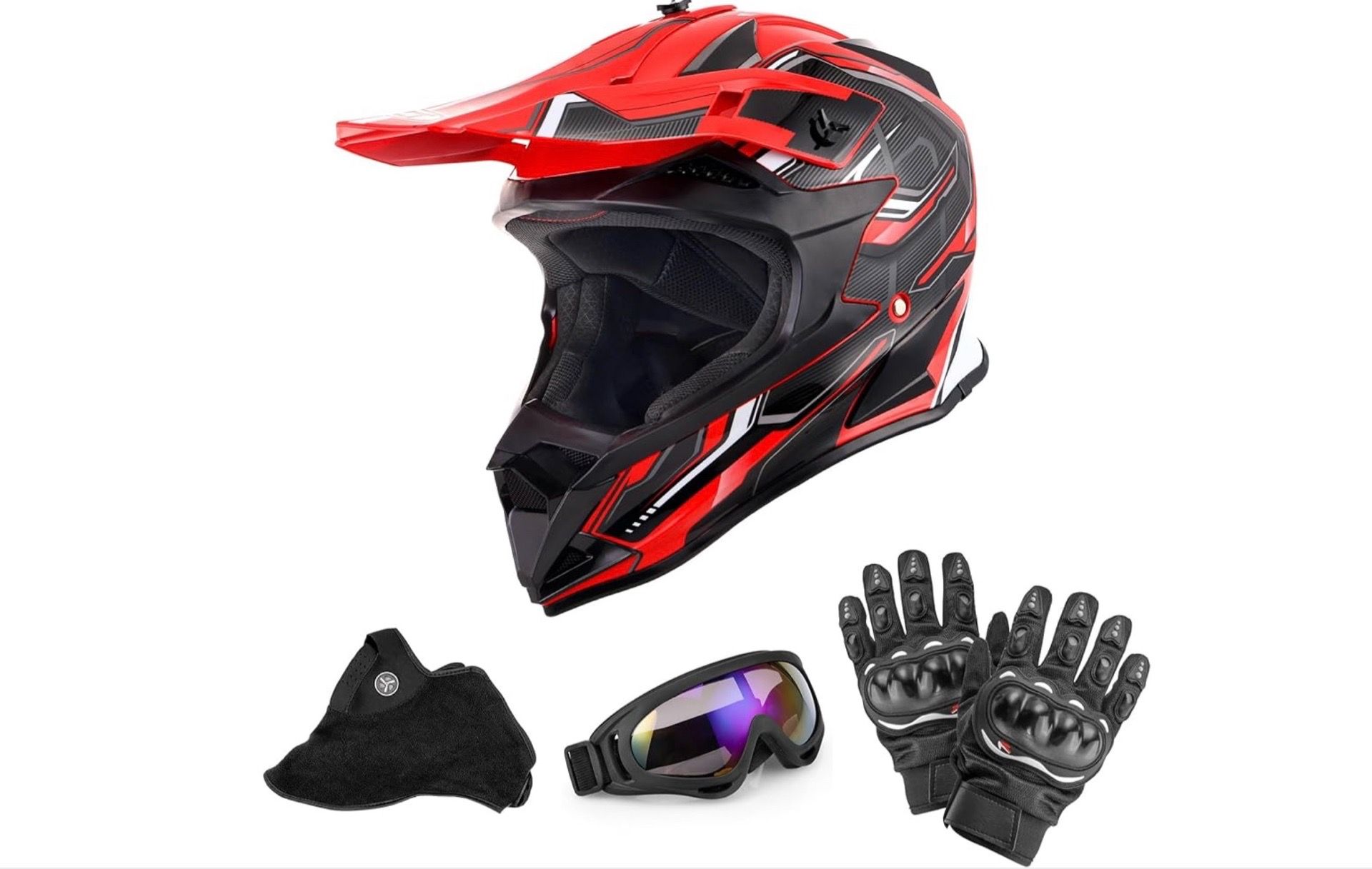 OUMURS Adult Motocross Dirt Bike Helmet with Goggles, Gloves & Mask Dirt Bike ATV Helmet for Unisex-Adult Men Women Adjustable Sun Visor DOT/FMVSS-218