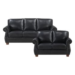 Brand New Black Real Leather Sofa + Loveseat 2PCs Set