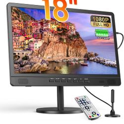 Desobry 18 Inch Portable TV with Digital ATSC Tuner, Built-in 6000mAh Battery, Portable Monitor with 1080P HDMI Input, AV Input, USB, Small TV for Cam