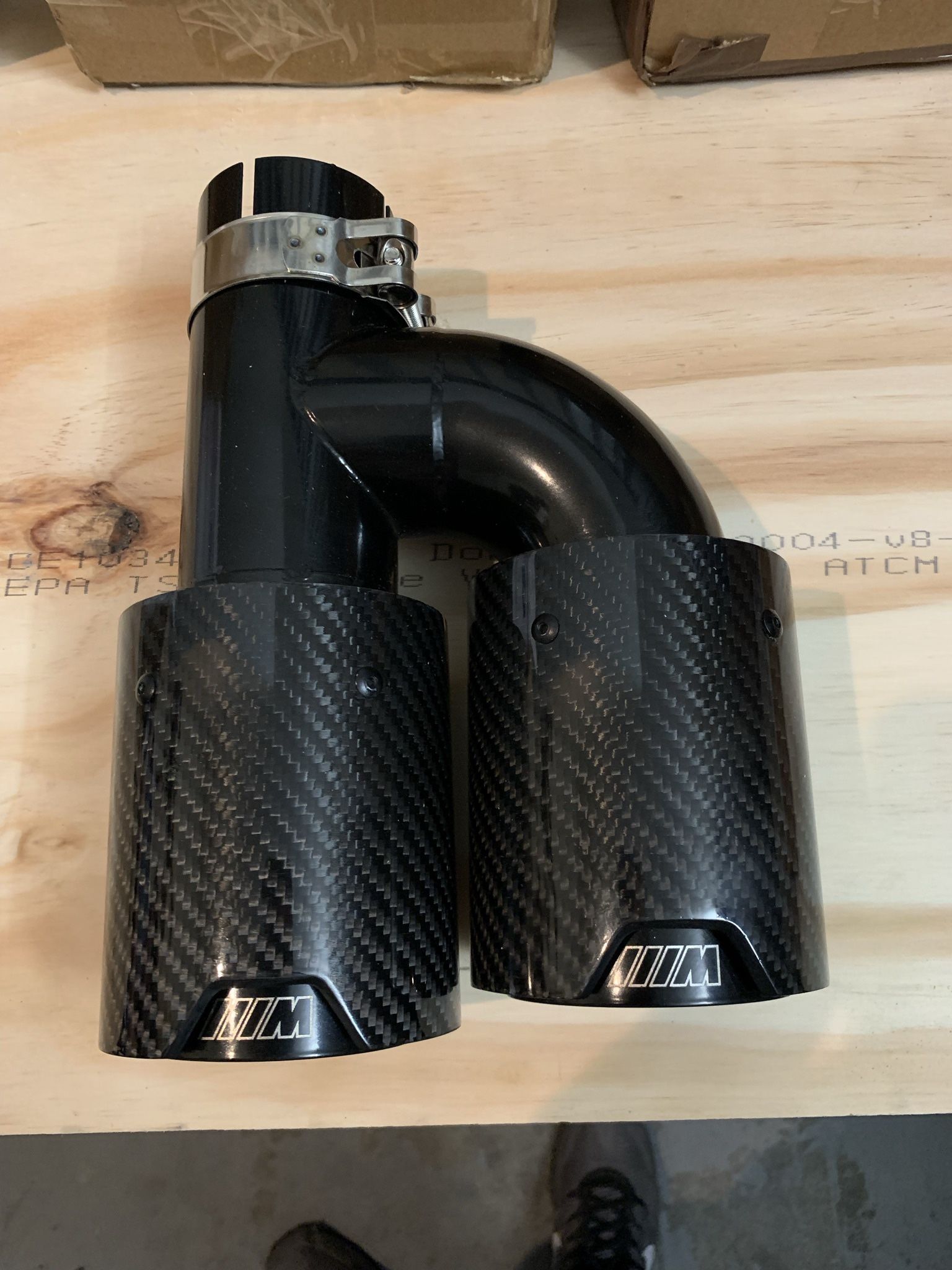 2.5'' Dual Wall Glossy Exhaust Pipes End Tips Carbon Fiber Stainless Steel Left