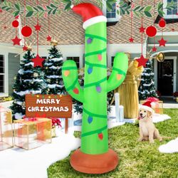 Inflatable Christmas Decorations Outdoor Yard Blow Up Cactus 7ft Giant Merry Xmas Inflatables Tropical Desert Blowups Hawaiian Decor LED Lights for In