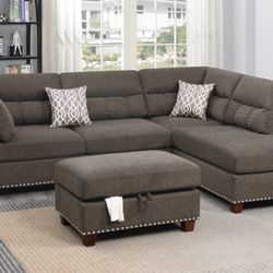 Brand New Tan  Velvet Sectional Sofa With Storage Ottoman 