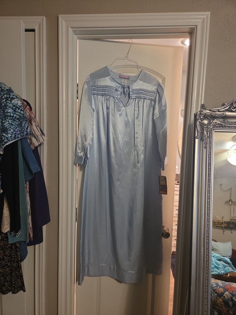 New Nightgown With Tags. Medium, Blue Satin Type Material With Polyester/cotton. Good For Mother