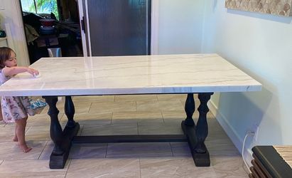 Marble table with solid wood base