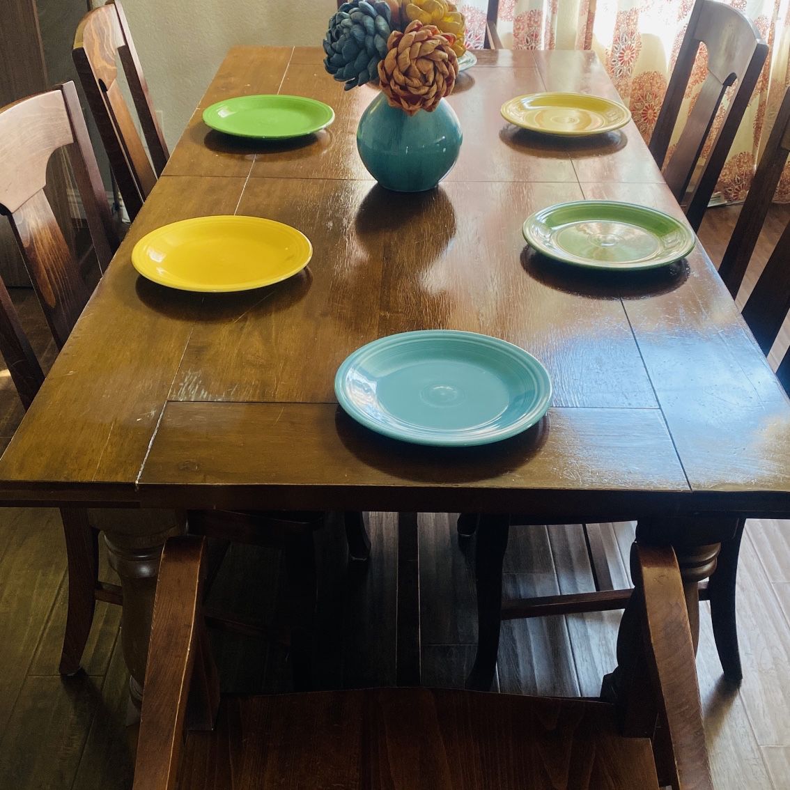 Pottery Barn Dinning Table And Chairs Solid Wood Vintage Set Of 7