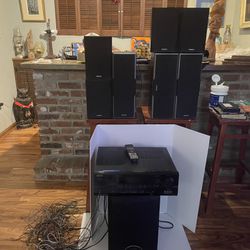 ONKYO AV Receiver HT-R540 And SKW-540 Subwoofer And Speakers Full Surround Sound System With Cables And Remote 