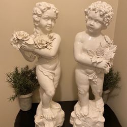 Beautiful Pair of Vintage Large Italian Porcelain Putti Figures - 24” Tall