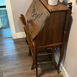 Antique Wood Desk, With Chair