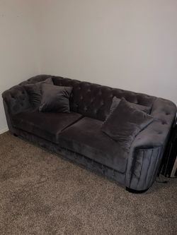 Couch - Gray Tufted Velvet W/ Pillows