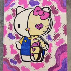 Hand Drawn & Painted Hello Kitty /Skull Hello Kitty 