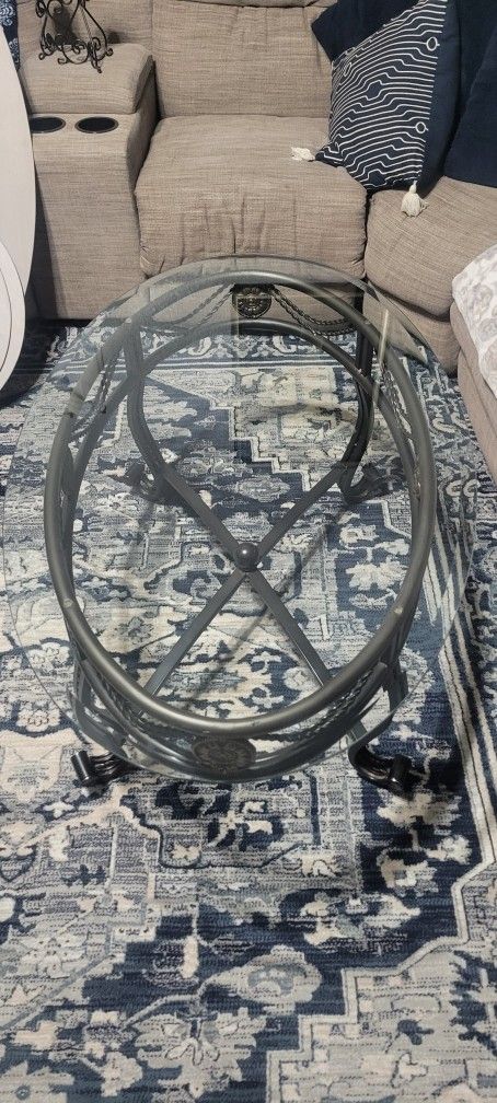 Oval Glass Coffee Table And Two Small Circle Table