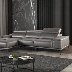 Genuine Leather Sofa Sectional Dark Gray