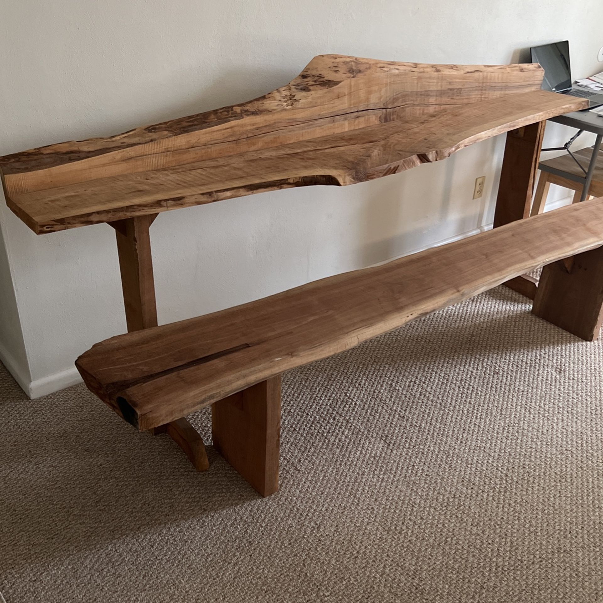 Handmade Natural Wood Plank Table And Bench