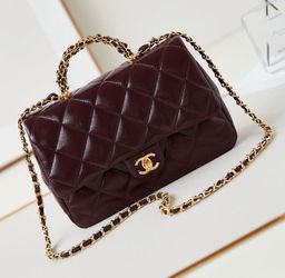 Chanel Red Wine Burgundy Top Handle Lambskin Leather Handbag