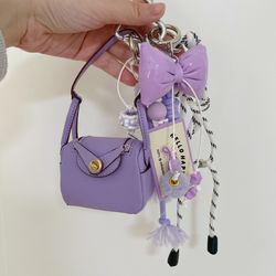 Mini Purple Bag Charm Coin Purse with Removable Accessories