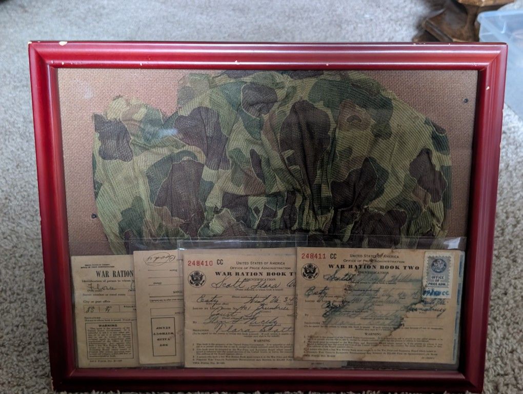 Vintage World war II 15-1/2" x 12-1/2" Military Display in Frame