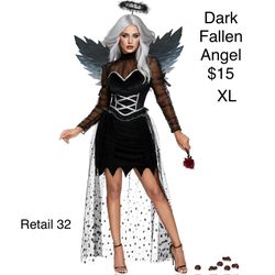 Black Fallen Angel Women’s Halloween Costume XL / Angel Negro Mujer XGrande