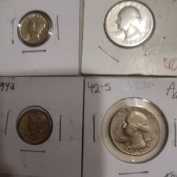1941 And 1942 Mercury Dime And Washington Quarter