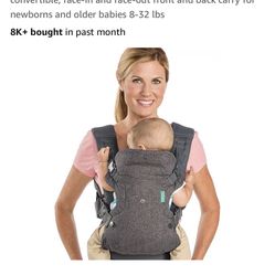 Infantino Flip Advanced 4-in-1 Carrier - Ergonomic, convertible, face-in and face-out front and back carry for newborns and older babies 8-32 lbs