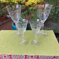 4  Elegant Fostoria Crystal Stems With Etching