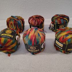 Lion Brand Yarn Incredible, 5 Copper Penny, 1 Autumn Leaves, 6 skein ball