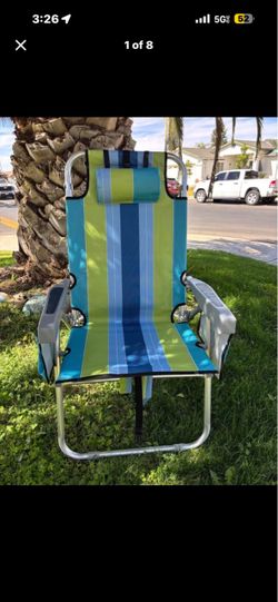 Folding Beach Chair with Headrest Pair of 2