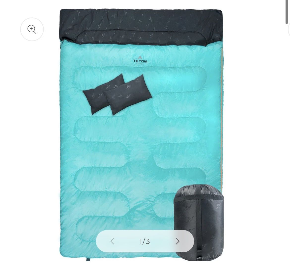 TETON Sports Cascade Double Sleeping Bag; Lightweight, Warm and Comfortable for Family Camping, Teal, 87" x 60"