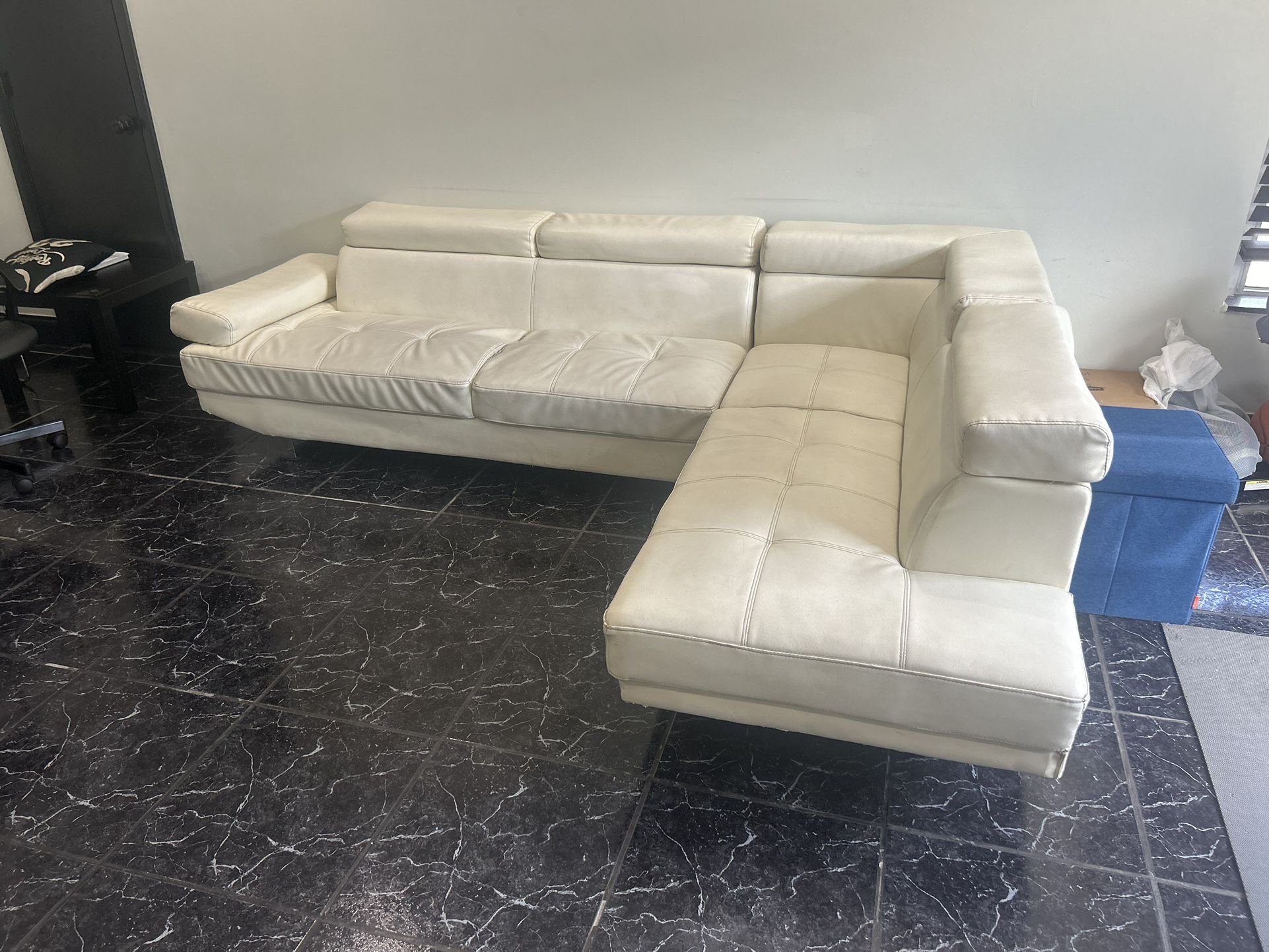 White Leather L Shaped Sectional Couch
