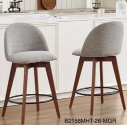 Swivel Farmhouse Bar Stools Set of 2, Wooden Counter Height Stools with Back, 26" Upholstered Linen Fabric High Chairs for Island Kitchen, Modern Bars