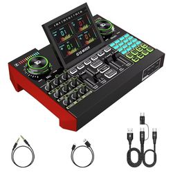 tenlamp G10 Gaming Audio Mixer, Audio Interface with 3.5mm/XLR Microphone Input, 48V Phantom Power, Voice Changer Live Sound Card for Streaming, Podca