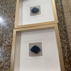 Set of 2 Gold Framed Blue Crystal Wall Art